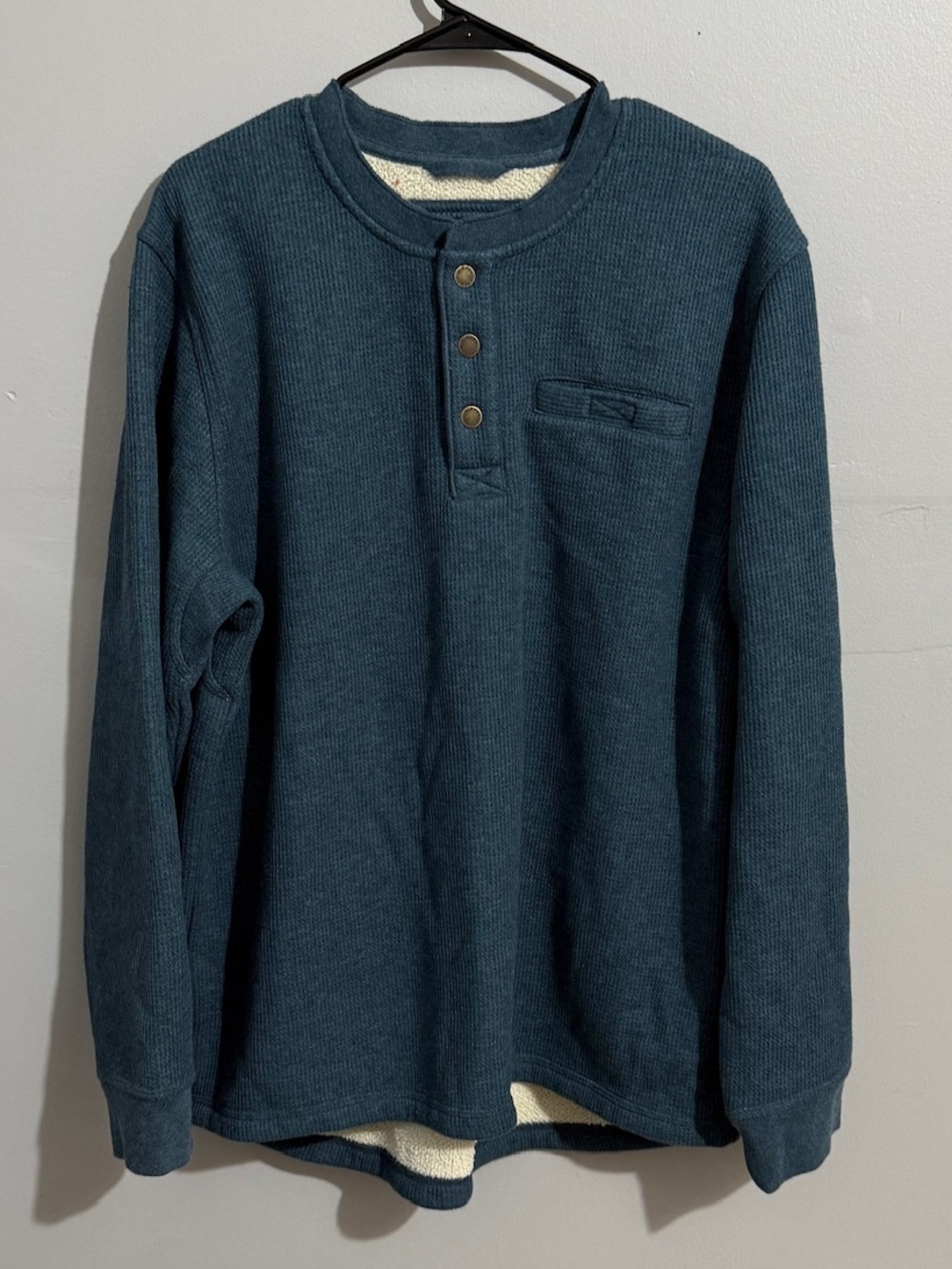 LL Bean Shirt Womens Large Waffle Knit Sherpa Lined Heavy Knit Pullover Outdoor